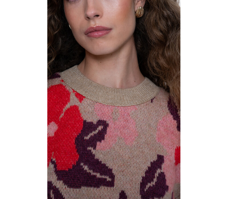 Geisha Pullover Flowers Sand Red Port