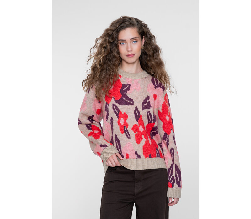 Geisha Pullover Flowers Sand Red Port
