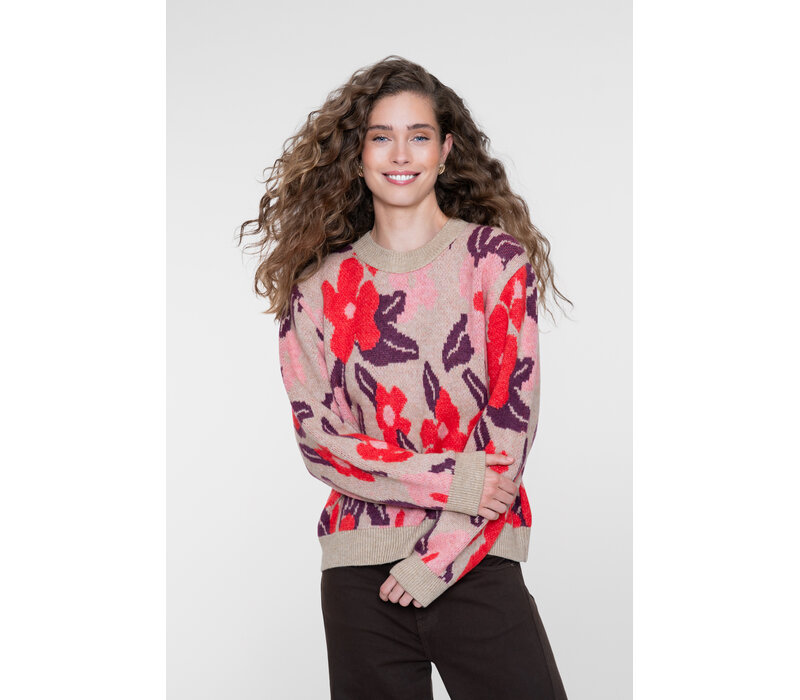 Geisha Pullover Flowers Sand Red Port