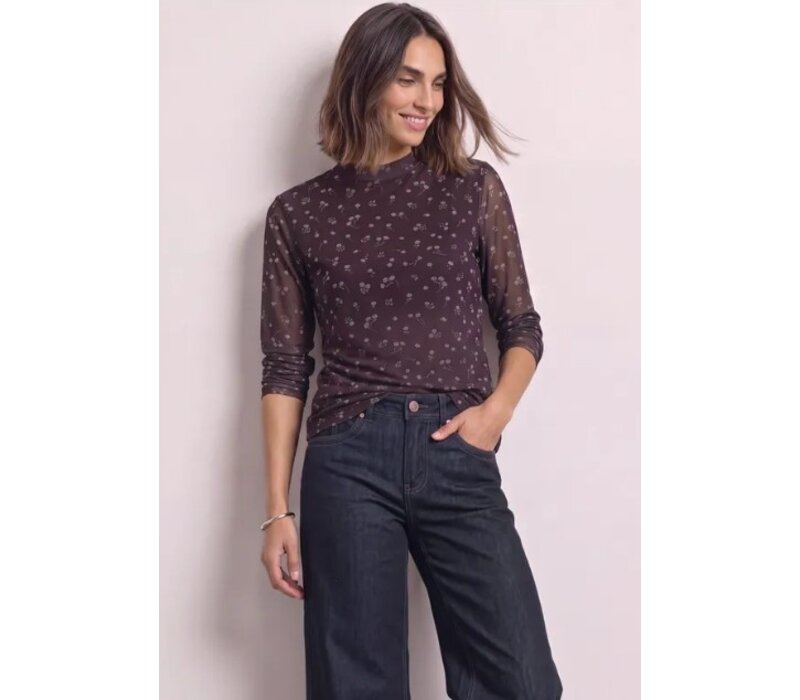 Street One Printed Mesh Round Neckshirt Rustic Rouge
