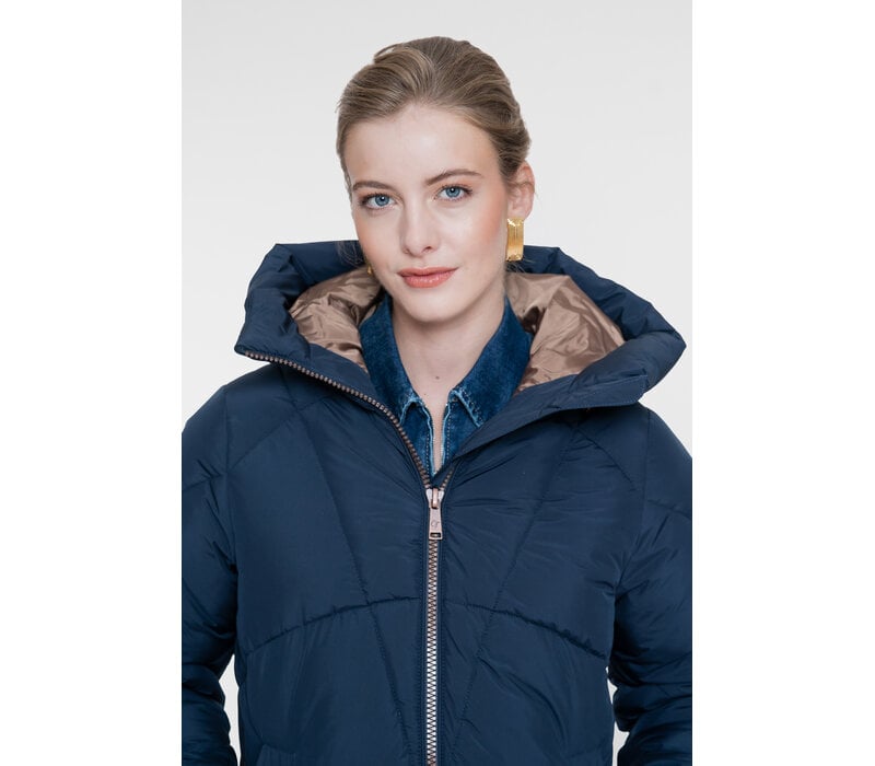 Geisha Jacket Mid Long Side Zip Navy