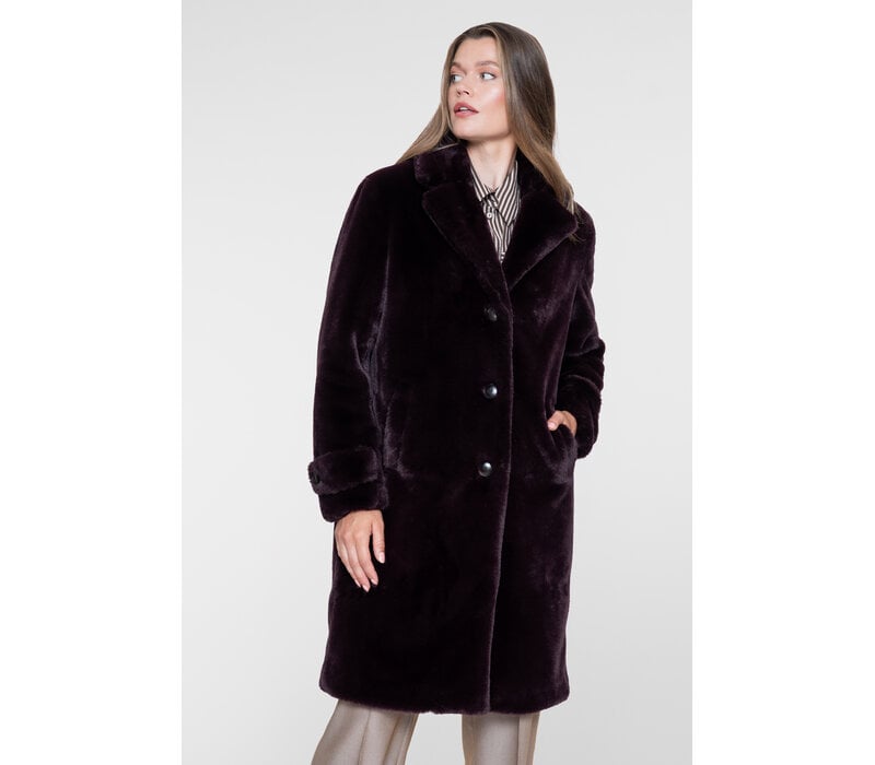 Geisha Coat Long Fur Burgundy