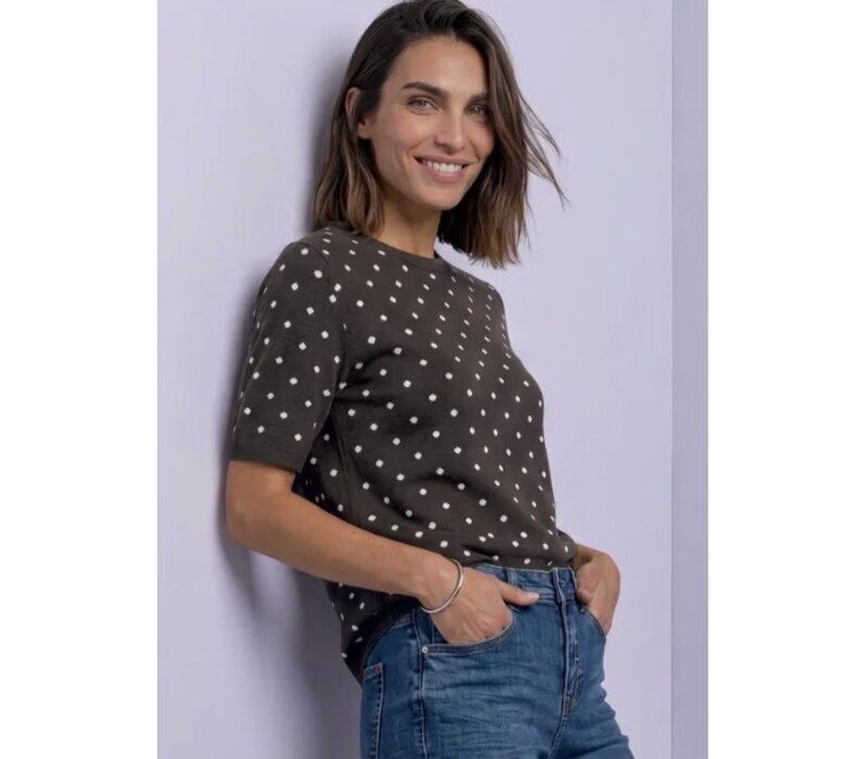 Street One Short Sleeve Sweater with Dots Black Coffee