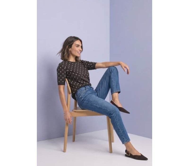 Street One Short Sleeve Sweater with Dots Black Coffee