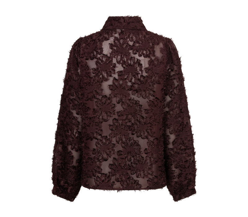 Red Button Blouse Fringes Burgundy