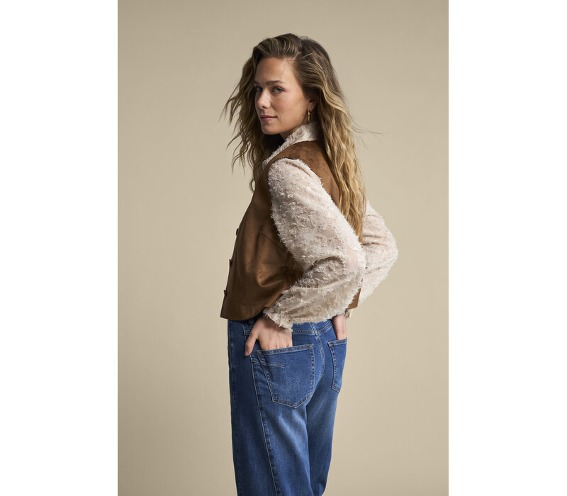 Red Button Blouse Fringes Stone