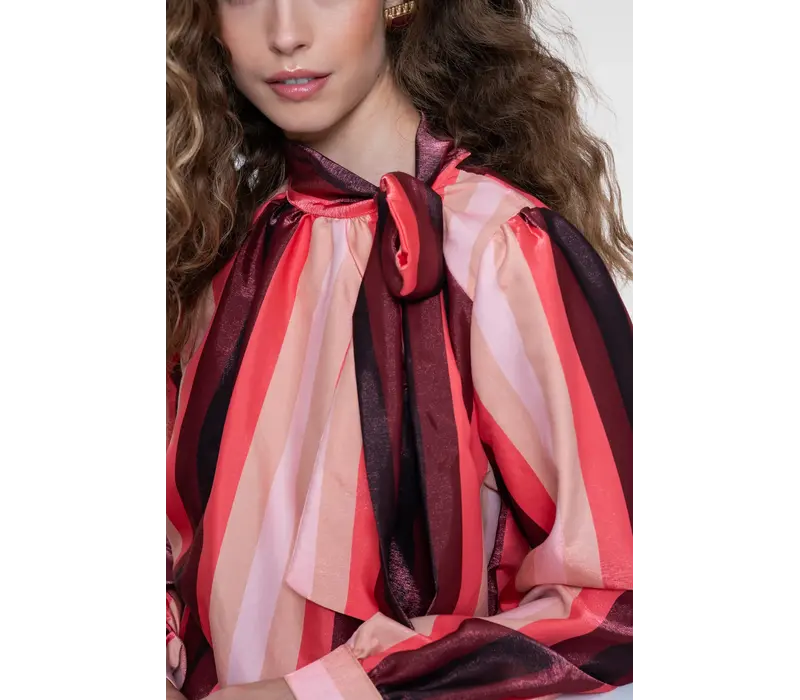 Geisha Blouse Stripes Pink Coral Burgundy