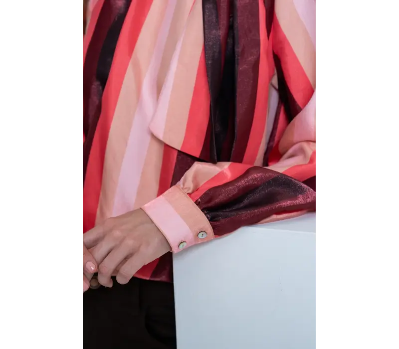 Geisha Blouse Stripes Pink Coral Burgundy