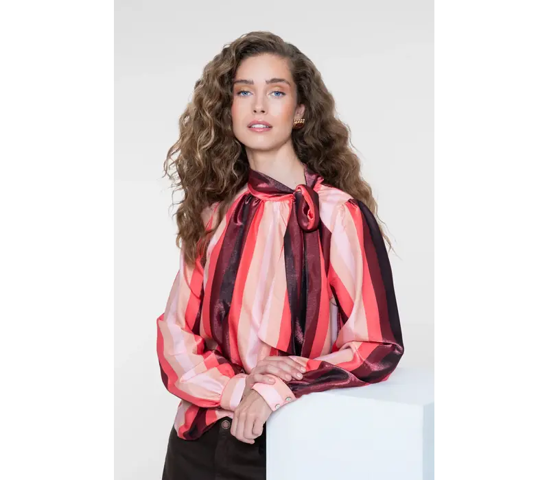 Geisha Blouse Stripes Pink Coral Burgundy