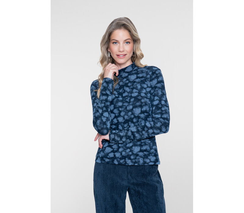 Geisha Top Turtle Rhinestones Dark Blue Silver