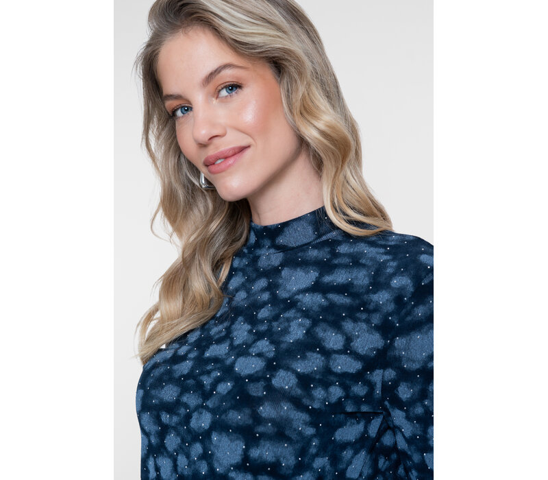 Geisha Top Turtle Rhinestones Dark Blue Silver