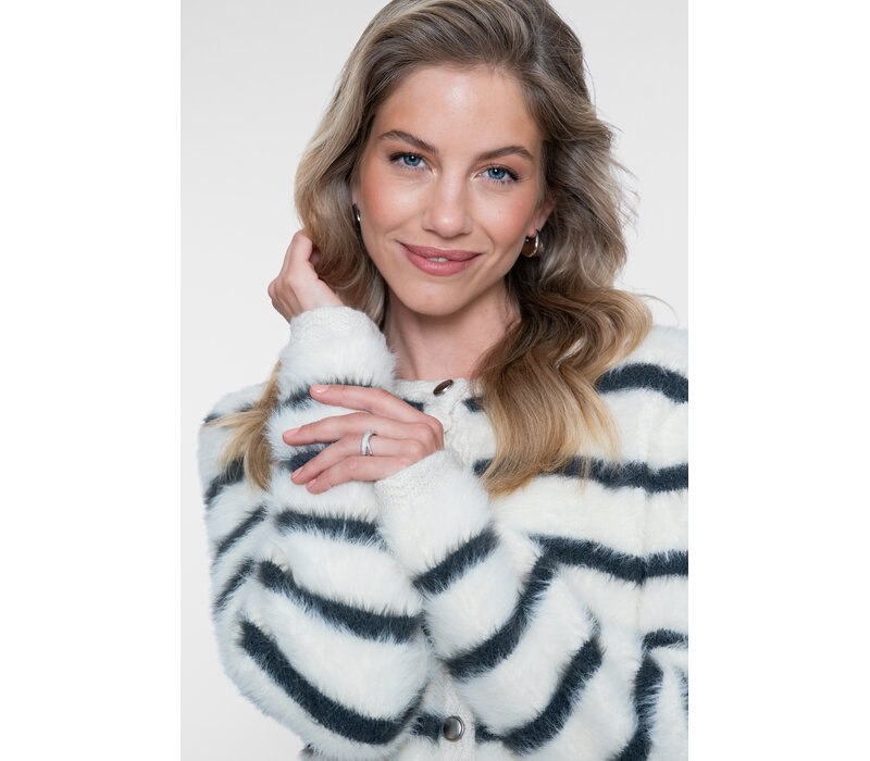 Geisha Cardigan Stripe Hairy Off White
