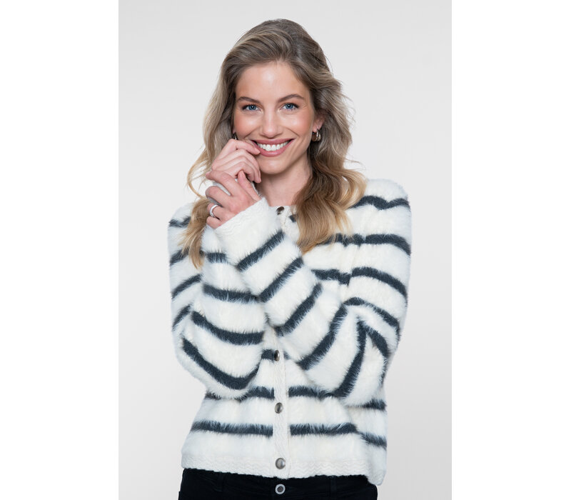 Geisha Cardigan Stripe Hairy Off White