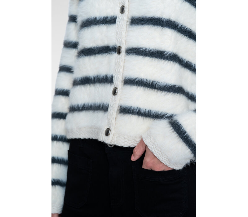 Geisha Cardigan Stripe Hairy Off White