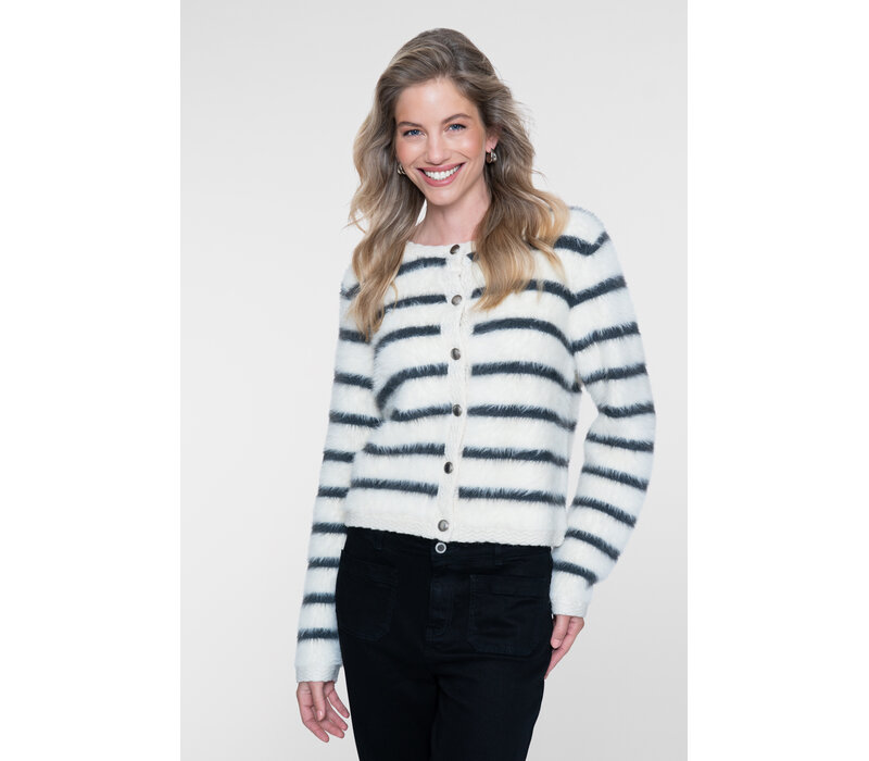 Geisha Cardigan Stripe Hairy Off White
