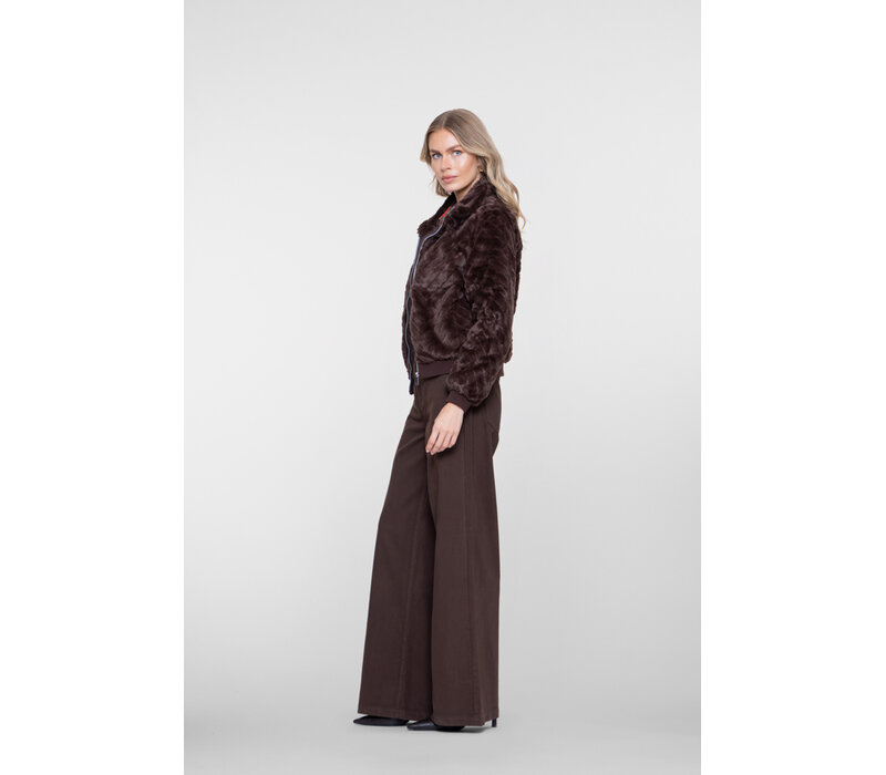 Geisha Jacket Fake Fur Zigzag Dark Brown