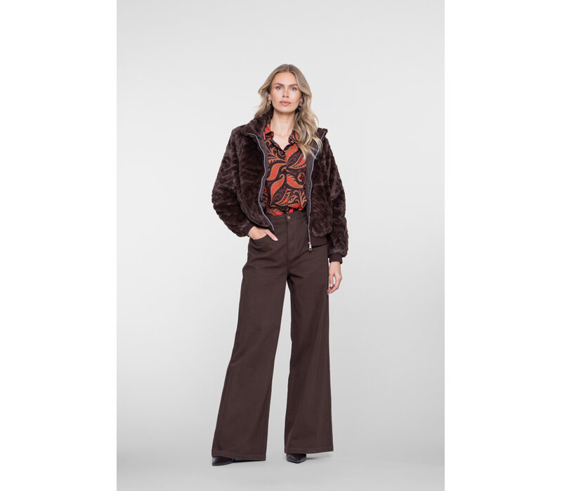 Geisha Jacket Fake Fur Zigzag Dark Brown