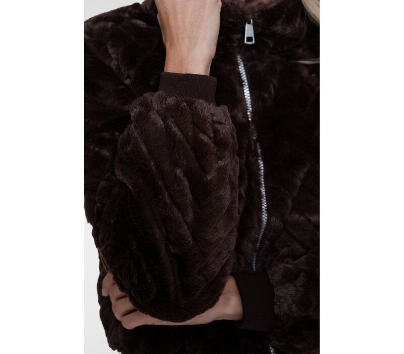 Geisha Jacket Fake Fur Zigzag Dark Brown