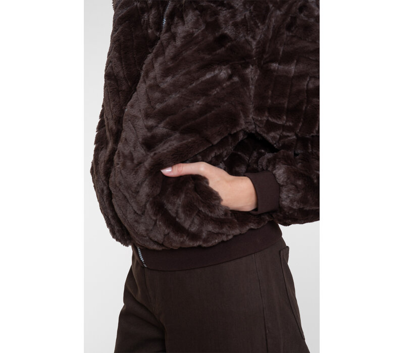 Geisha Jacket Fake Fur Zigzag Dark Brown