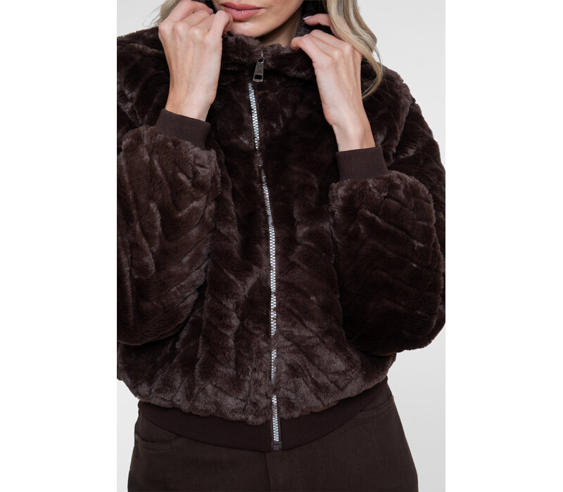 Geisha Jacket Fake Fur Zigzag Dark Brown