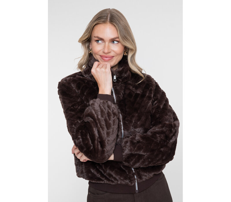 Geisha Jacket Fake Fur Zigzag Dark Brown