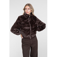 Geisha Jacket Fake Fur Zigzag Dark Brown