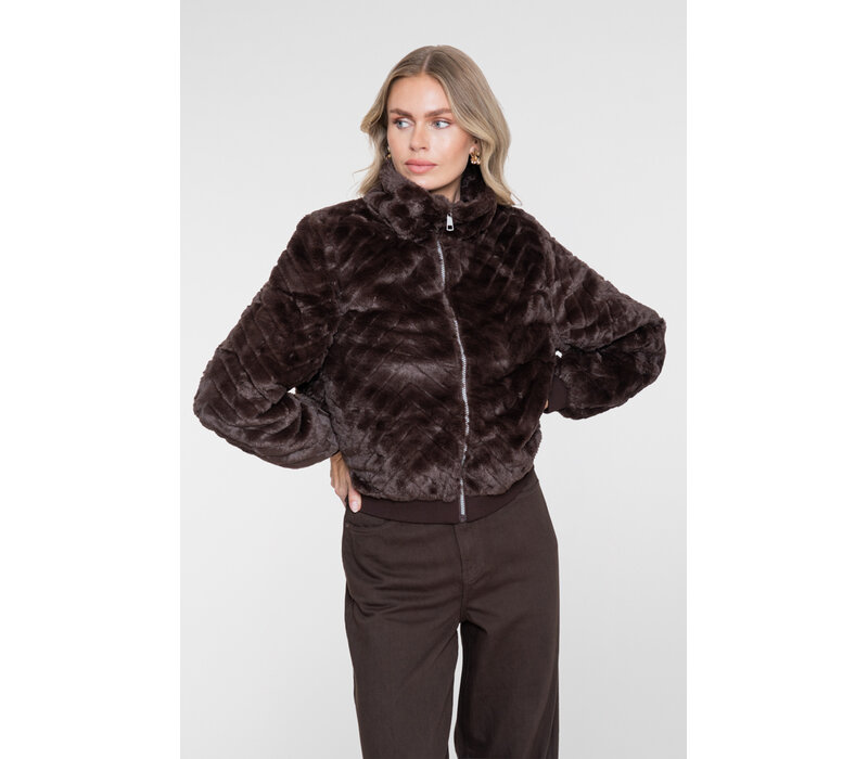 Geisha Jacket Fake Fur Zigzag Dark Brown