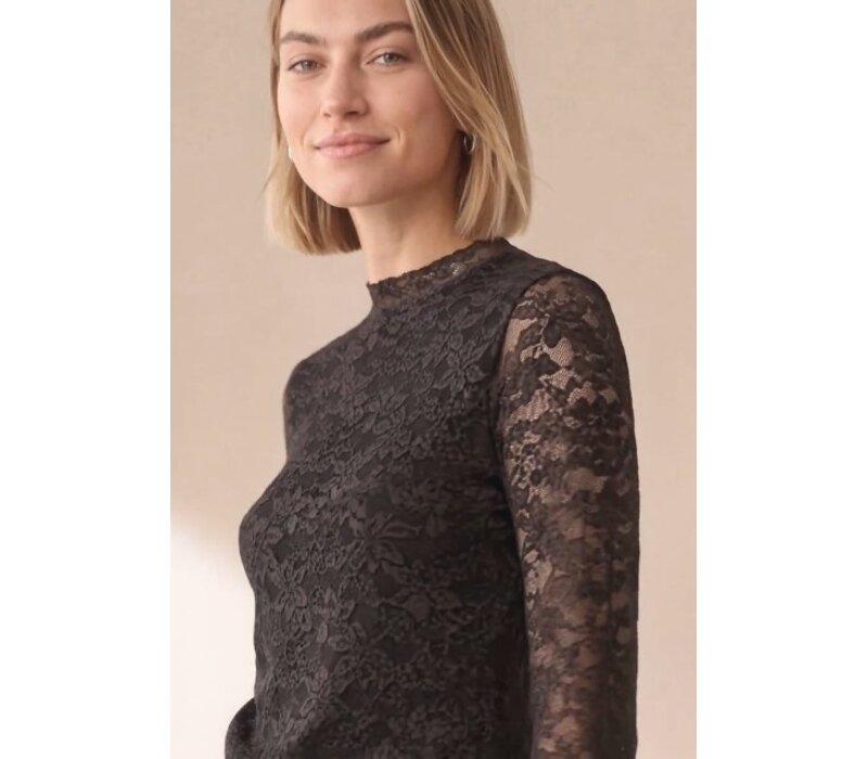 Street One Lace Turtle Neck Shirt Black Coffee