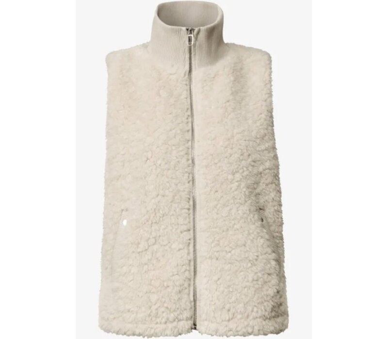 Street One Curly Fake Fur Vest with Knit Rib Smooth Stone Sand
