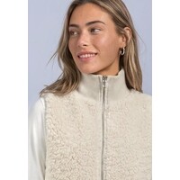 Street One Curly Fake Fur Vest with Knit Rib Smooth Stone Sand