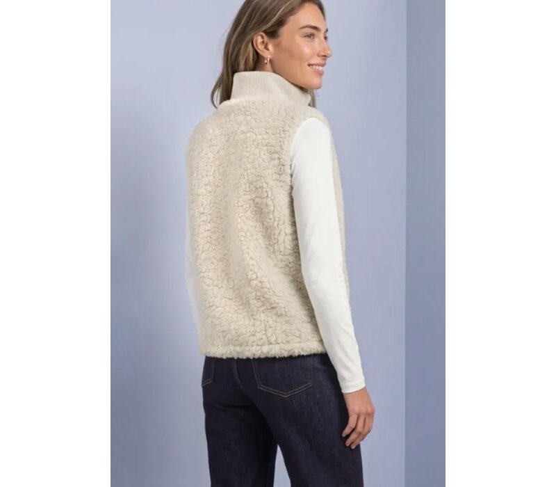Street One Curly Fake Fur Vest with Knit Rib Smooth Stone Sand