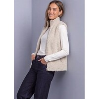 Street One Curly Fake Fur Vest with Knit Rib Smooth Stone Sand