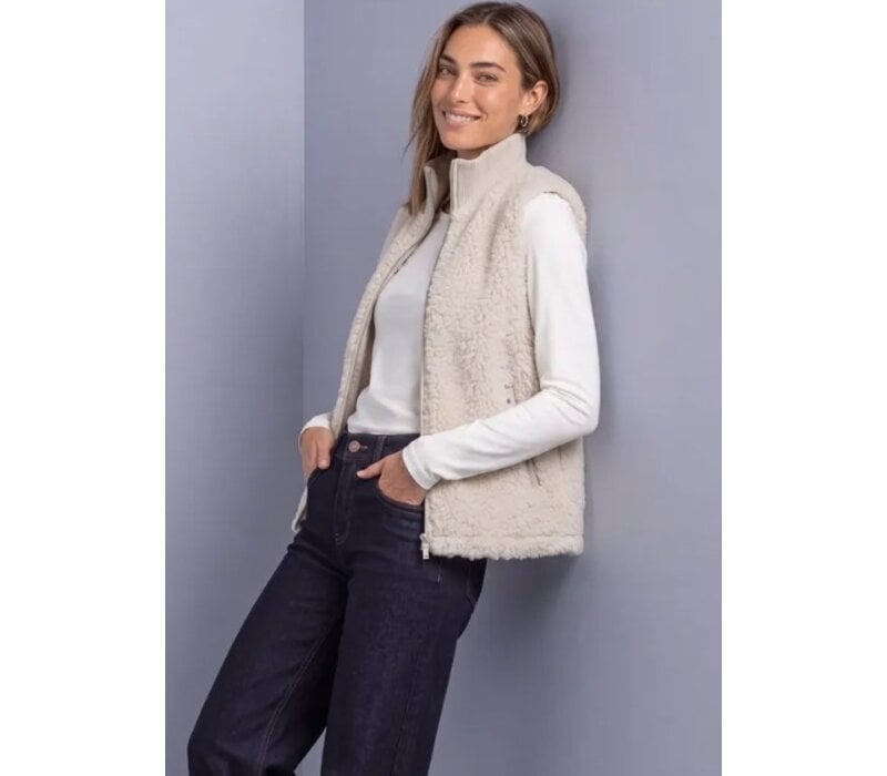 Street One Curly Fake Fur Vest with Knit Rib Smooth Stone Sand