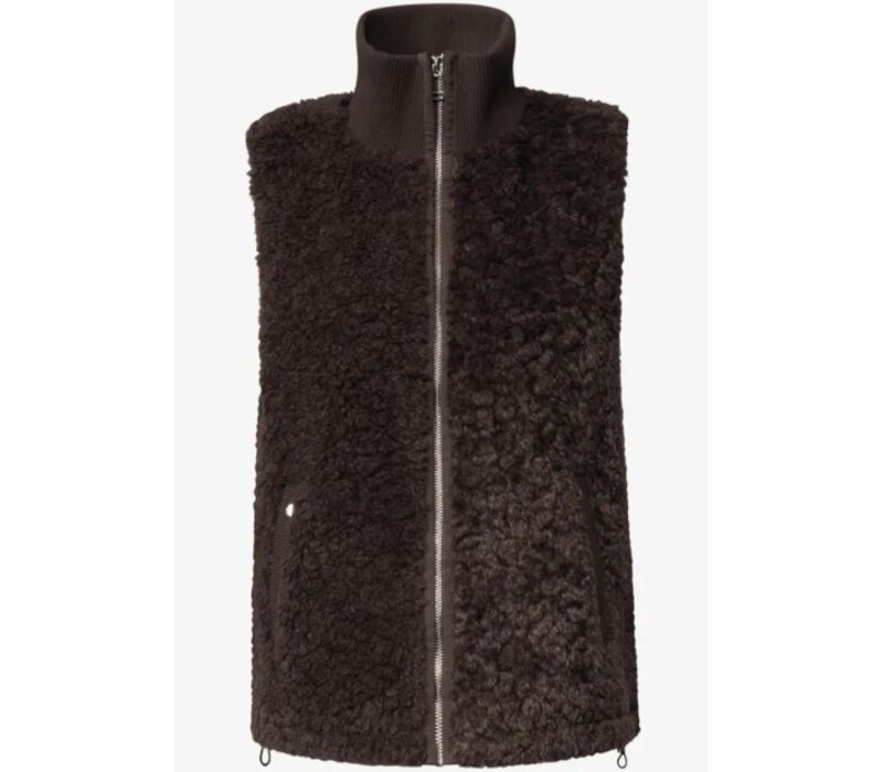 Street One Curly Fake Fur Vest with Knit Rib Auburn Brown