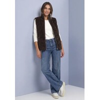 Street One Curly Fake Fur Vest with Knit Rib Auburn Brown