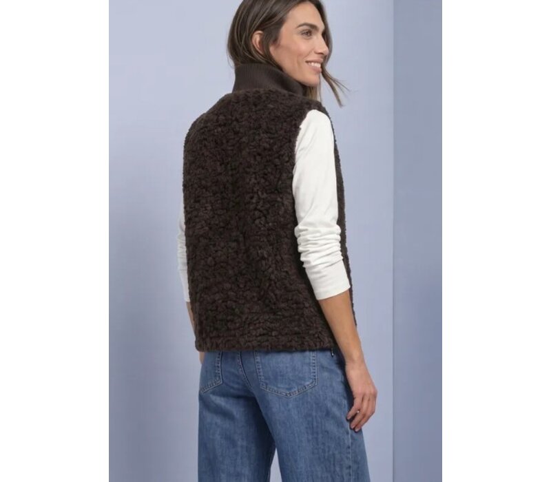 Street One Curly Fake Fur Vest with Knit Rib Auburn Brown