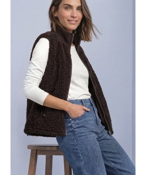 Street One Street One Curly Fake Fur Vest with Knit Rib