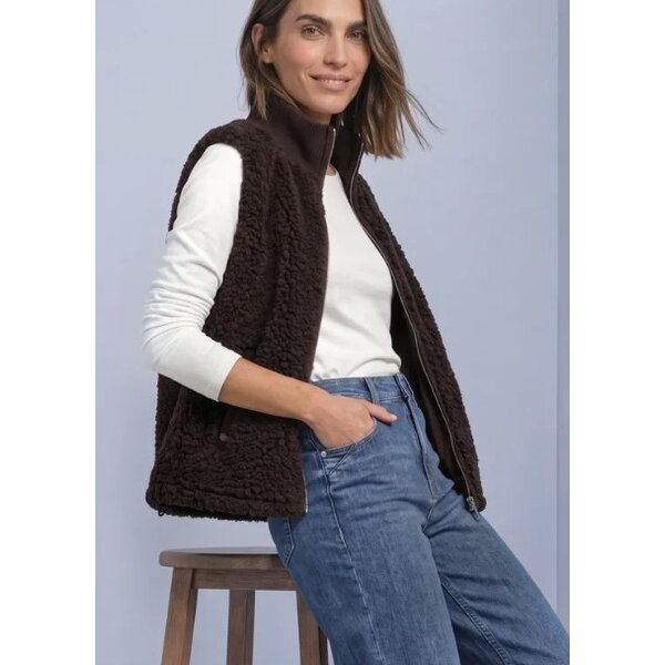 Street One Curly Fake Fur Vest with Knit Rib 