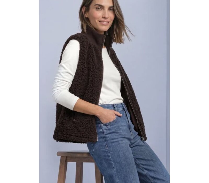 Street One Curly Fake Fur Vest with Knit Rib Auburn Brown
