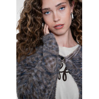 Geisha Round Neck Hairy Cardigan Brown Blue