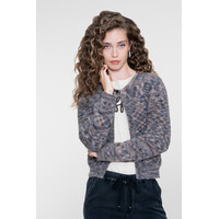 Geisha Round Neck Hairy Cardigan Brown Blue