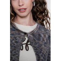 Geisha Round Neck Hairy Cardigan Brown Blue