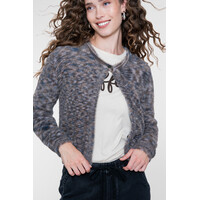 Geisha Round Neck Hairy Cardigan Brown Blue