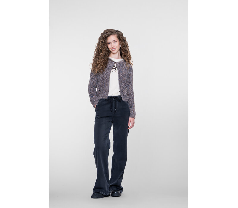 Geisha Round Neck Hairy Cardigan Brown Blue
