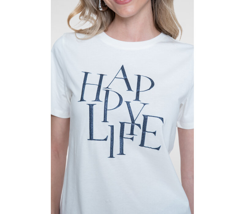 Geisha T-Shirt Happy Life Off White Navy