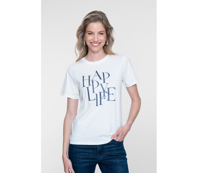 Geisha T-Shirt Happy Life Off White Navy