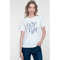 Geisha T-Shirt Happy Life Off White Navy