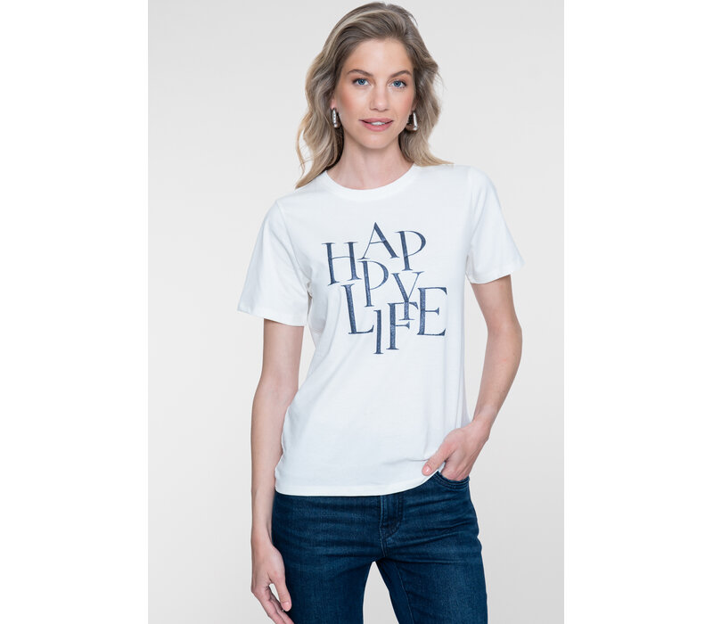 Geisha T-Shirt Happy Life Off White Navy