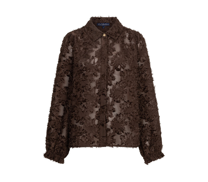 Red Button Blouse Fringes Brown