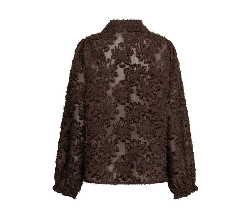 Red Button Blouse Fringes Brown
